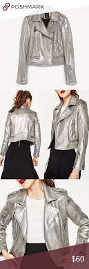 Nwt Zara Silver Metallic Faux Leather Biker Jacket Faux Leather Biker Jacket Beautiful Jacket Jackets
