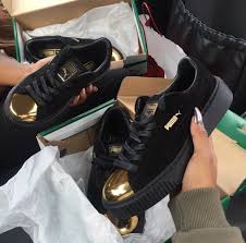 Black And Gold Puma Shoes Sherlinanym Fenty Puma Creepers In Black And Metallic Gold Shoes Shoe Boots Sneakers