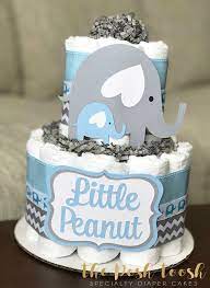 Blue And Gray Baby Elephant Diaper Cake Baby Shower Etsy In 2021 Elephant Baby Shower Centerpieces Elephant Diaper Cakes Elephant Baby Shower Boy