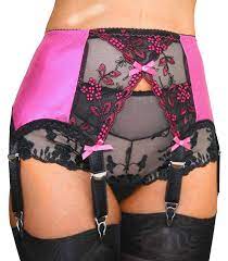 Pink silk garter belt, silk suspender belt, plus size lingerie, satin lingerie, silk lingerie, lace suspender belt, sissy lingerie. Suspender Belt Simone Shiny Pink With Sensuous Crossover Lace Front Vicky S Nylons