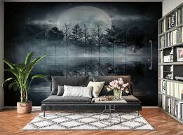 Graham & brown offers beautiful wall murals that will complement a variety of themes for your home. Dark Night Full Moon View Wall Mural Wallpaper Art Blue Side Studio
