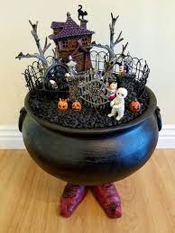Miniature Garden A Trick For No Treats On Halloween Three Trick Or Treaters Play A Trick On A Silly W Halloween Fairy Garden Halloween Fairy Halloween Deco