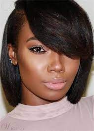 Bob One Side Parted Bangs Straight Hair Capless Afro Women Wig Womens Hairstyles Hair Styles Short Hair Styles