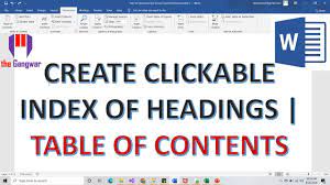 Create A Clickable Index In Ms Word Table Of Contents Clickable Headings Table Ms Word Youtube