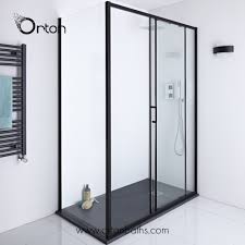 Our stunning shower and tub enclosures combine anodized aluminum framing with tempered safety glass ranging from 3/16 to 3/8 in thickness, depending on the application. China Custom Black Framed Glass Shower Doors And Glass Shower Enclosure Photos Pictures Made In China Com