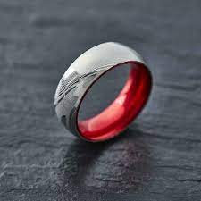 Embr Wood Grain Damascus Steel Ring Resilient Red Damascus Steel Ring Ruby Wedding Rings Damascus Ring