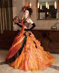 Orange And Brown Wedding Dress Halloween Wedding Dress Custom Etsy In 2020 Halloween Wedding Dresses Orange Dress Wedding Black Wedding Dress Gothic