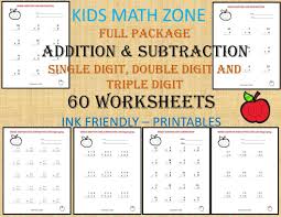 Addition Subtraction 60 Printable Worksheets With Single Double And Triple Digit Grade 1 2 3 4 Year1 2 3 4 Pdf Math Add Subtract Kids Math Worksheets Math Workbook Math