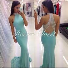 Debs Dress Light Blue Long Backless Halter Neck Mint Green Prom Dress Light Blue Prom Dress Backless Prom Dresses