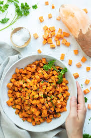 Everyone who has tried these potatoes loved them and wanted the recipe. Roasted Sweet Potato Cubes Perfeclty Crisp Every Time Evolving Table