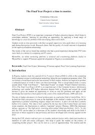 The abstract is a short summary that appears at the start of your paper. Pdf The Final Year Project A Time To Mentor