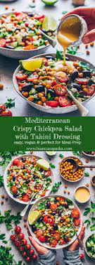 Check spelling or type a new query. Mediterranean Chickpea Salad With Tahini Dressing Vegetables And Crispy Roasted Chic Chickpea Salad Vegan Mediterranean Couscous Couscous Salad With Chickpeas
