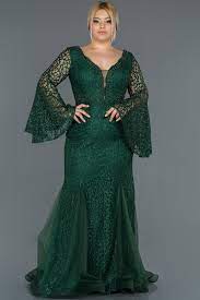 zumrut yesili ispanyol kol sim detayli gupurlu buyuk beden abiye abu1146 moda feminina vestidos moda