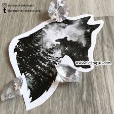 Abstract Wolf Night Sky Galaxy Mountains Forest Tree Tattoo Illustration Drawing Print Tree Tattoo Cool Tattoos Tattoo Illustration
