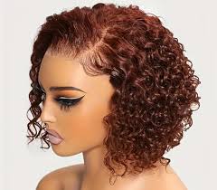 Bye Bye Knots Glueless Wig Reddish Brown Curly Bob Wig Pre Cut 8 inch Hair  accessories