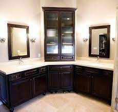 When shopping, search for a vanity similar to other freestanding pieces in your bathroom to maintain a cohesive height and clearance. 14 Bathroom Layout Ideas Corner Bathroom Vanity Bathrooms Remodel Corner Vanity