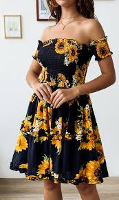 Black Sunflower Off Shoulder Midi Dress Boho Summer Dresses Womens Boho Dresses Off Shoulder Outfits