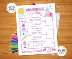 Morning Checklist Printable Girl Morning Routine Checklist