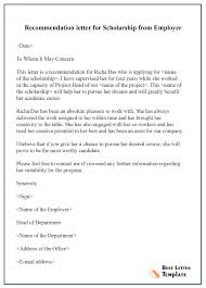 Recommendation Letter For Scholarship Format Sample Example