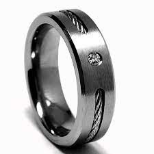 59 99 6 Mm Diamond Titanium Ring Wedding Band With Stainless Steel Cable Inlay Sizes 9 To 12 Fro Cool Wedding Rings Black Wedding Rings Mens Wedding Rings