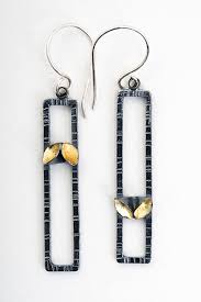 Folded Leaf Rectangle Earrings with Gold by Sadie Wang (Gold & Silver  Earrings)