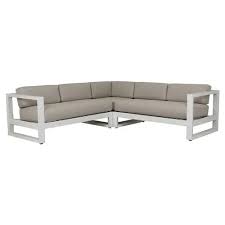 At your doorstep faster than ever. Sunset West Newport Modern Grey Cushion White Metal Outdoor Sectional Sofa 91 W 100 W Kathy Kuo Home