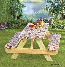 3 Piece Fitted Picnic Table Bench Seat Cover Set Summertime Cookout Elastic Fit Patio Tablecloth All4hiking Com Picnic Table Covers Picnic Table Picnic Bench Covers
