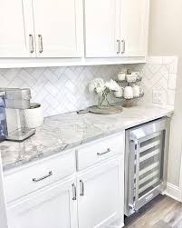 Marble Countertops Herringbone Subway Backsplash Home Kitchens Kitchen Renovation White Kitchen Design
