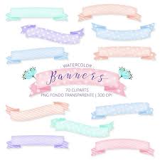 Watercolor Ribbons Banner Clipart Cintas Efecto Acuarela Etsy In 2020 Ribbon Banner Clip Art Watercolor