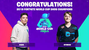 The pair finished with 91 points on sunday, placing third, which earned them $6,500 in rewards money and a trip to new york for the world cup. Aqua And Nyhrox Combined To Win The Fortnite World Cup Duos Finals Hardwarezone Com Sg