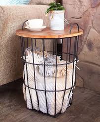 Wood Top Storage Basket Side Table In 2020 Living Room Side Table Side Table Decor