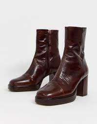 asos design reunion premium leather platform boots in brown asos boots platform boots brown boots
