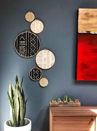 African Mudcloth Gallery Wall Hanging Decor Set Wood Circle Etsy Boho Wall Decor Hanging Wall Decor Wall Decor Living Room