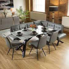 Consider adding a china cabinet & hutch to store essentials or showcase your favorite crystal and dishware. Grey Glass Dining Table Set Pu Corner Bench 3 Chairs Quatropi