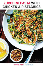Zucchini Pasta With Chicken Pistachios Happy Body Formula Recipe Healthy Recipes Paleo Recipes Recipes