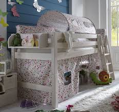 Rapunzel, lass' dein haar vom hochbett! Massivholz Hochbett Kinderbett Tunnelzelt Vorhang Blumchen Kiefer Weiss Massivholzmoebel Experte