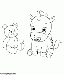 Baby Unicorn With Teddy Bear Coloring Page In 2020 Teddy Bear Coloring Pages Bear Coloring Pages Unicorn Coloring Pages