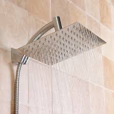 Square 8 Inch Rainfall Shower Head Extension With Shower Arm Hose Kit Overhead In 2020 Shower Head Extension Rainfall Shower Head Shower Heads