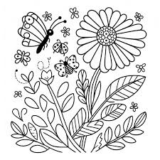 Flowers with butterflies and ladybugs: Download coloring page for free