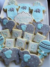 Babypartyplatzchen Verzierte Platzchen Babyjunge Elefantplatzchen Babypartyplatzchen Verzi Baby Shower Cookies Elephant Baby Shower Boy Elephant Cookies