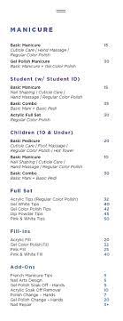 Manicure Menu Nail Salon Prices Acrylic Nails Price Gel Nails Price