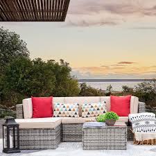 Amazonsmile Victone 5 Pieces Patio Furniture Sectional Set Outdoor Clearance All Weather Pe Rattan Wicke Garden Sofa Set Sectional Patio Furniture Garden Sofa
