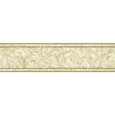 A collection of walls featuring a seamless diamond chair rail with a white border, in four different colors. Shop Sanitas 5 1 8 Oak Leaf Scroll Prepasted Wallpaper Border At Lowes Com Prepasted Wallpaper Wallpaper Border Chair Rail