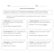 Poetry Terms Worksheet Poetry Worksheets Poetry Terms Sound Devices In Poetry
