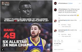 The standings and stats of the current nba season. Nba Damian Lillard Reacts To Espn Ranking Zion Williamson Ahead Of Klay Thompson