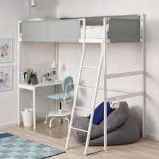 It is comprised of a bed, a desk, and a bookshelf. Vitval Loft Bed Frame With Desk Top White Light Grey Ikea