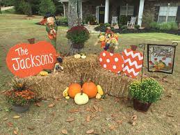 Get inspired and create an autumn display that will be envied by many. Fall Yard Decor Fall Yard Decor Fall Outdoor Decor Fall Halloween Decor
