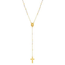 5x 7mm polished black glass beads rosary necklace and miraculous center. Tri Tone 10k Gold Rosary Necklace