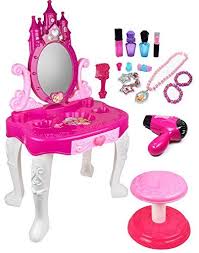 Kids Vanities Kiddie Play Little Princess Kids Vanity Table And Chair Beauty Play Set With Fashion Makeup Accessori Kids Vanity Girls Vanity Toys For Girls