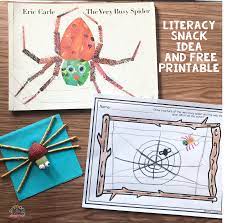 A spider is flown onto a farmyard fence and she starts to spin a web. Literacy Snack Idea Spider Free Printable Primary Playground